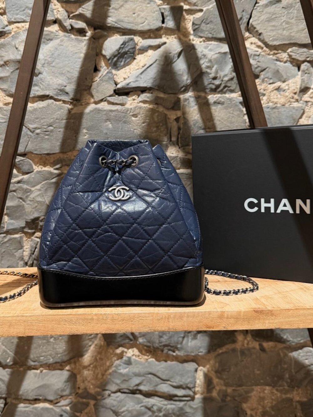 Chanel Blue Aged Calfskin Small Gabrielle Backpack